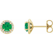 14K Yellow 4.5 mm Lab-Grown Emerald & 1/6 CTW Natural Diamond Earrings