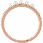14K Rose Cultured White Freshwater Pearl & 1/5 CTW Natural Diamond Stackable Ring