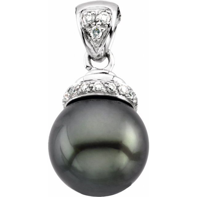 14K White .07 CTW Natural Diamond Semi-Set Pendant for 7 mm Pearl