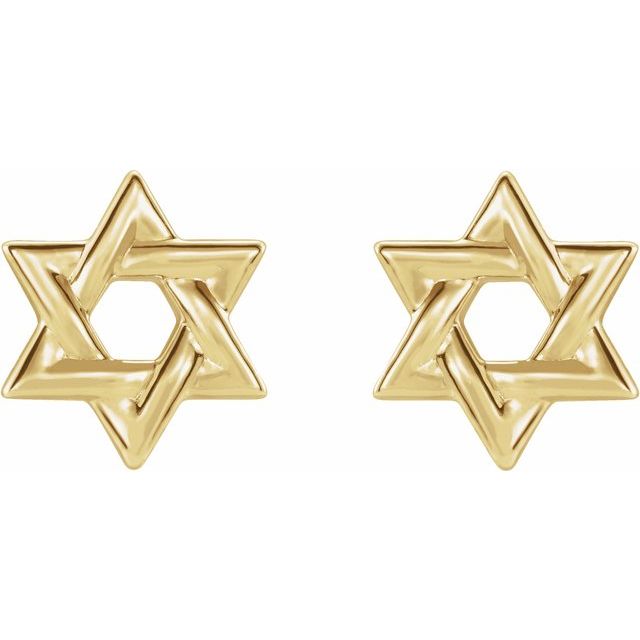 14K Yellow Star of David Earrings