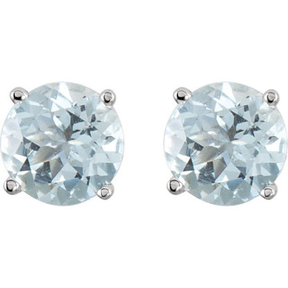 14K White 6 mm Natural Aquamarine Stud Earrings