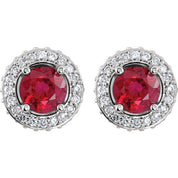 14K White Natural Ruby & 1/3 CTW Natural Diamond Earrings