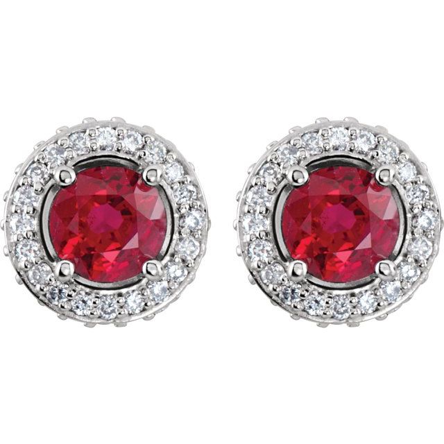 14K White Natural Ruby & 1/3 CTW Natural Diamond Earrings