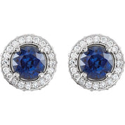 14K White Natural Blue Sapphire & 1/3 CTW Natural Diamond Earrings