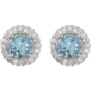 14K White Natural Aquamarine & 1/3 CTW Natural Diamond Earrings