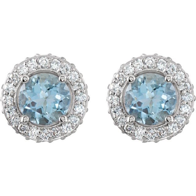 14K White Natural Aquamarine & 1/3 CTW Natural Diamond Earrings