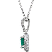 14K White Natural Emerald & 1/5 CTW Natural Diamond 18" Necklace