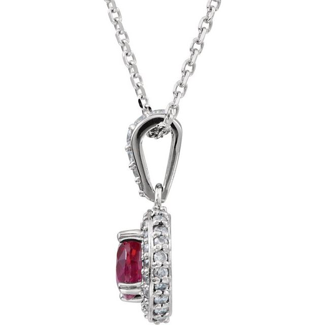 14K White Natural Ruby & 1/5 CTW Natural Diamond 18" Necklace
