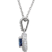 14K White Natural Blue Sapphire & 1/5 CTW Natural Diamond 18" Necklace