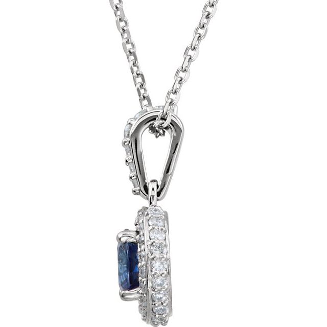 14K White Natural Blue Sapphire & 1/5 CTW Natural Diamond 18" Necklace