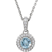 14K White Natural Aquamarine & 1/5 CTW Natural Diamond 18" Necklace