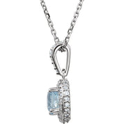 14K White Natural Aquamarine & 1/5 CTW Natural Diamond 18" Necklace