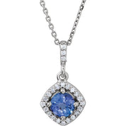 14K White Natural Tanzanite & 1/8 CTW Natural Diamond Halo-Style 18" Necklace