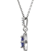14K White Natural Tanzanite & 1/8 CTW Natural Diamond Halo-Style 18" Necklace