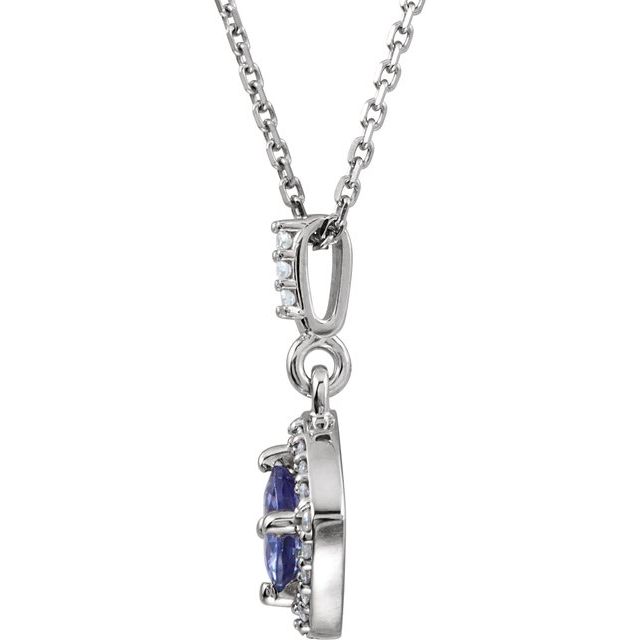 14K White Natural Tanzanite & 1/8 CTW Natural Diamond Halo-Style 18" Necklace