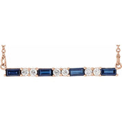 14K Rose Lab-Grown Blue Sapphire & 1/6 CTW Natural Diamond Bar 16-18" Necklace