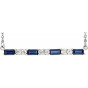 Platinum Lab-Grown Blue Sapphire & 1/6 CTW Natural Diamond Bar 16-18" Necklace
