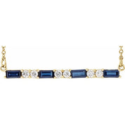 14K Yellow Lab-Grown Blue Sapphire & 1/6 CTW Natural Diamond Bar 16-18" Necklace