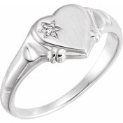 14K White .01 CT Natural Diamond Heart Ring