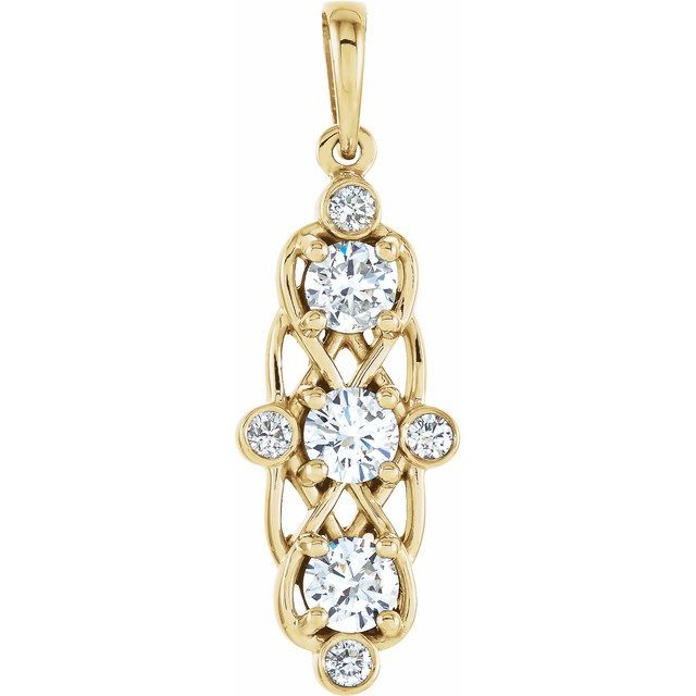 14K Yellow Gold 1/2 CTW Natural Diamond Three-Stone Pendant