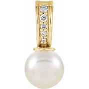 14K Yellow Cultured White Freshwater Pearl & .03 CTW Natural Diamond Pendant