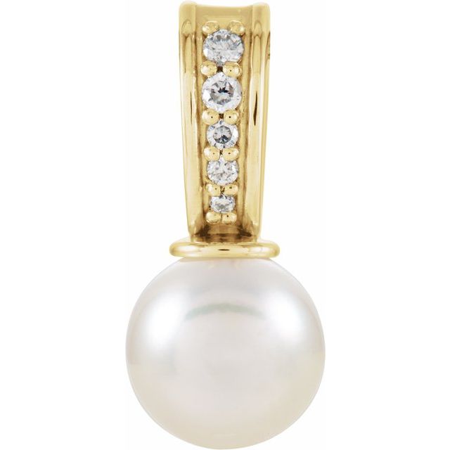14K Yellow Cultured White Freshwater Pearl & .03 CTW Natural Diamond Pendant
