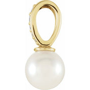 14K Yellow Cultured White Freshwater Pearl & .03 CTW Natural Diamond Pendant