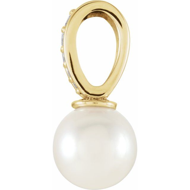 14K Yellow Cultured White Freshwater Pearl & .03 CTW Natural Diamond Pendant