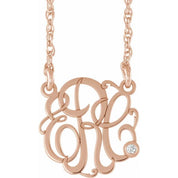 14K Rose Gold-Plated Sterling Silver 20 mm 3-Initial .02 CT Natural Diamond Script Monogram Necklace