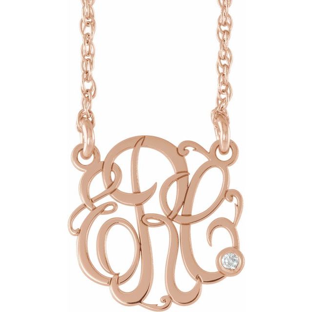 14K Rose Gold-Plated Sterling Silver 20 mm 3-Initial .02 CT Natural Diamond Script Monogram Necklace