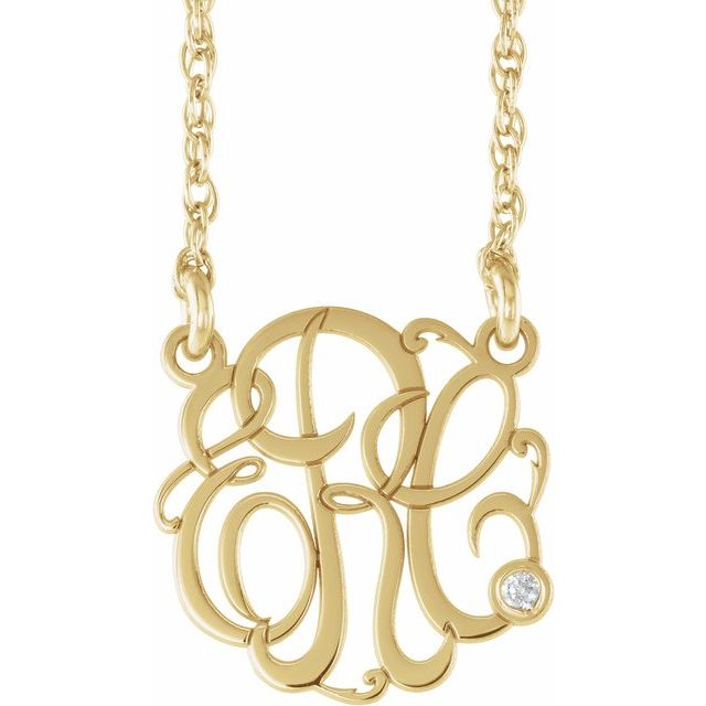 10K .02 CT Natural Diamond Script Monogram Necklace with 2 or 3 Initials in White or Yellow Gold