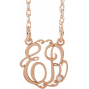 14K Rose Gold-Plated Sterling Silver 25 mm 2-Initial .02 CT Natural Diamond Script Monogram Necklace