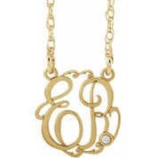 10K Imitation Diamond Script Monogram Necklace with 2 or 3 Initials in Various Sizes