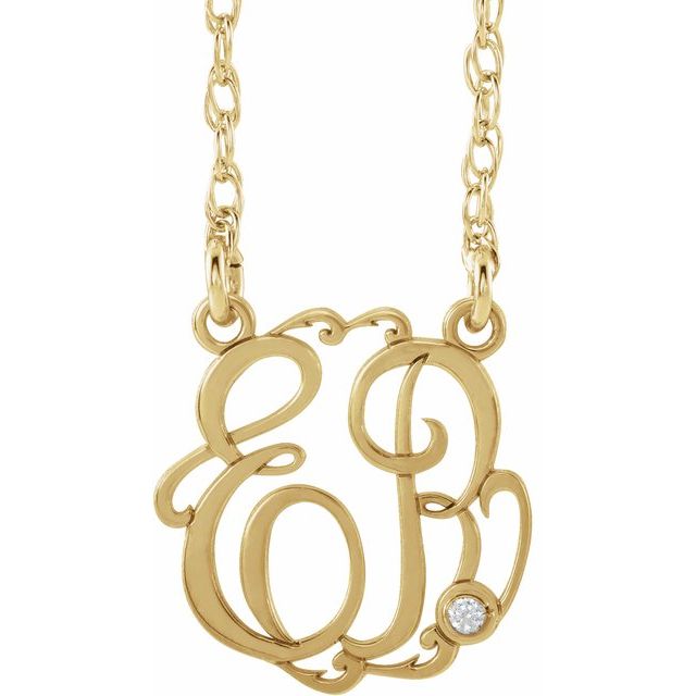 10K Imitation Diamond Script Monogram Necklace with 2 or 3 Initials in Various Sizes