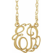 10K and 14K White, Yellow, and Rose Gold .02 CT Natural Diamond Script Monogram Necklace