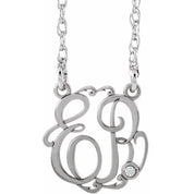 Rhodium-Plated Sterling Silver 25 mm 2-Initial .02 CT Natural Diamond Script Monogram Necklace