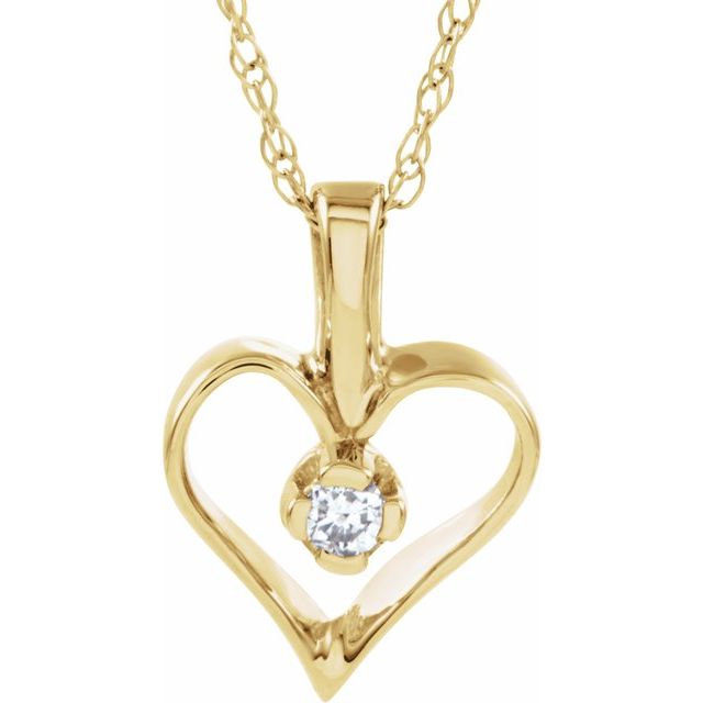 14K Yellow Gold .03 CTW Natural Diamond Heart Necklace - 18" - Brand Series 80707