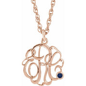14K Rose Gold-Plated Sterling Silver Imitation Blue Sapphire 3-Initial Script Monogram Necklace