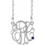 10K Imitation Ruby Script Monogram Necklace with 2 or 3 Initials in Various Sizes