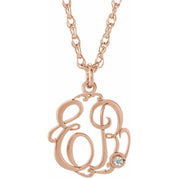 14K Rose Gold-Plated Sterling Silver .02 CT Natural Diamond 2-Initial Script Monogram Necklace