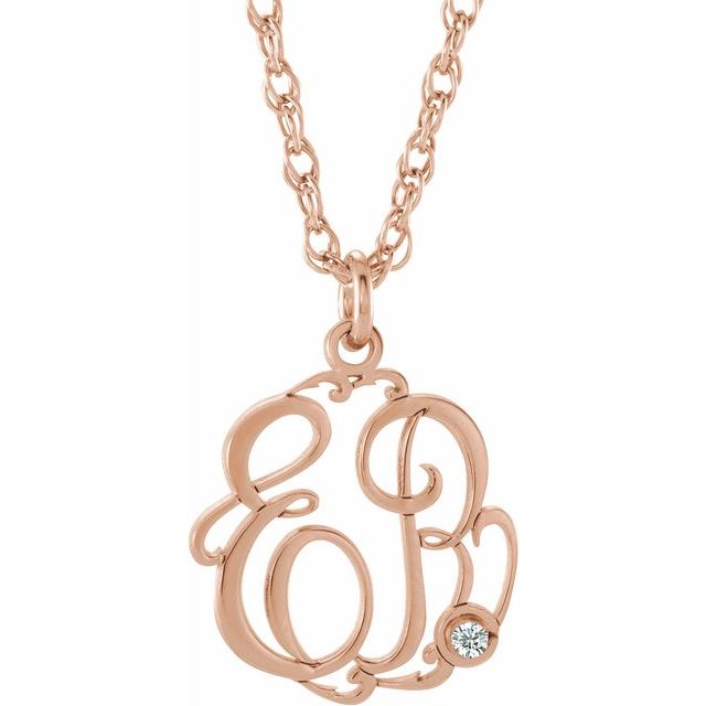 14K Rose Gold-Plated Sterling Silver .02 CT Natural Diamond 2-Initial Script Monogram Necklace