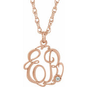 10K and 14K White, Yellow, and Rose Gold .02 CT Natural Diamond Script Monogram Necklace