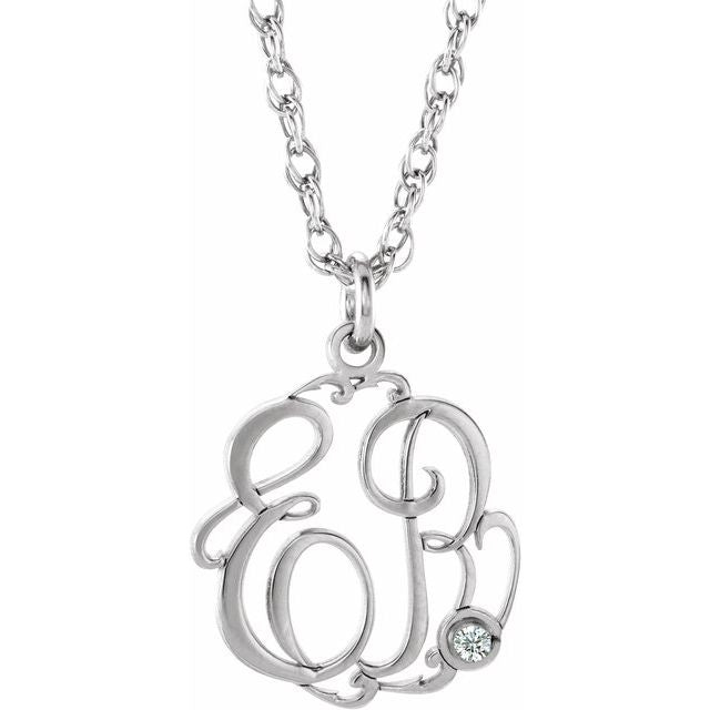 Rhodium-Plated Sterling Silver Imitation Cubic Zirconia 2-Initial Script Monogram Necklace