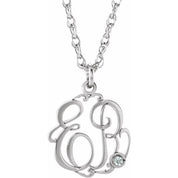 Sterling Silver .02 CT Natural Diamond 2-Initial Script Monogram Necklace