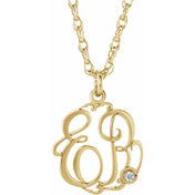 10K Imitation and Natural Diamond Script Monogram Necklace with 2 or 3 Initials