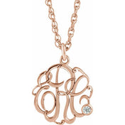 10K and 14K White, Yellow, and Rose Gold .02 CT Natural Diamond Script Monogram Necklace