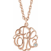 14K Rose Gold-Plated Sterling Silver Imitation Diamond 3-Initial Script Monogram Necklace