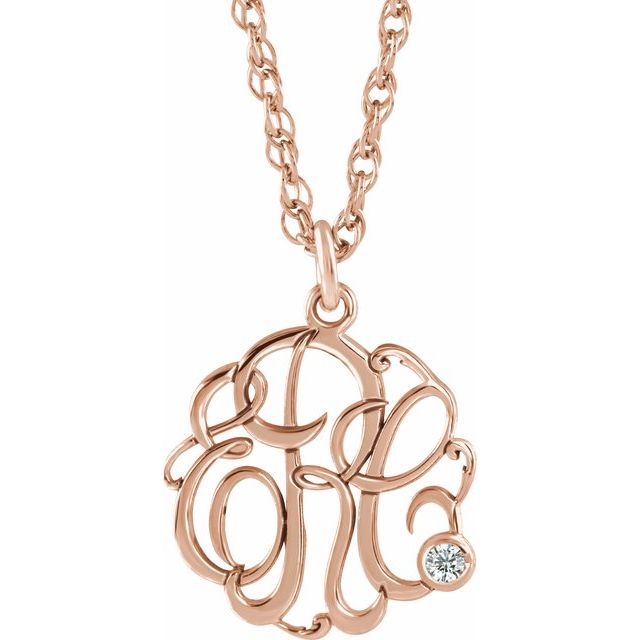 14K Rose Gold-Plated Sterling Silver Imitation Diamond 3-Initial Script Monogram Necklace