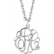 Rhodium-Plated Sterling Silver Imitation Diamond 3-Initial Script Monogram Necklace