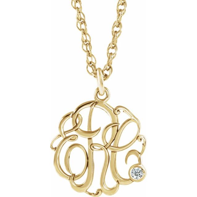 10K Imitation Diamond Script Monogram Necklace with 2 or 3 Initials in Various Sizes